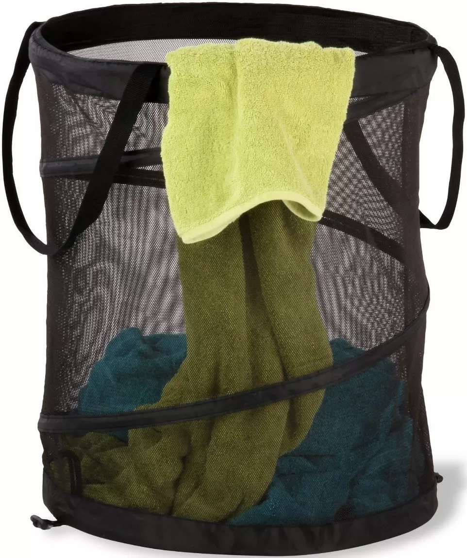 Honey-Can-Do Pop-Up Mesh Spiral Hamper Large Black Collapsible Laundry Basket