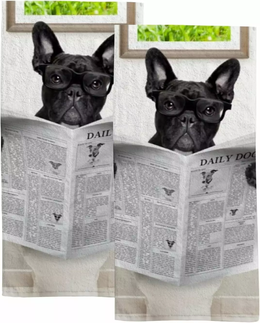 Coolnut Bath Hand Towels Set 2 French Bulldog Dog Read Newspaper Washcloths Soft and Absorbent