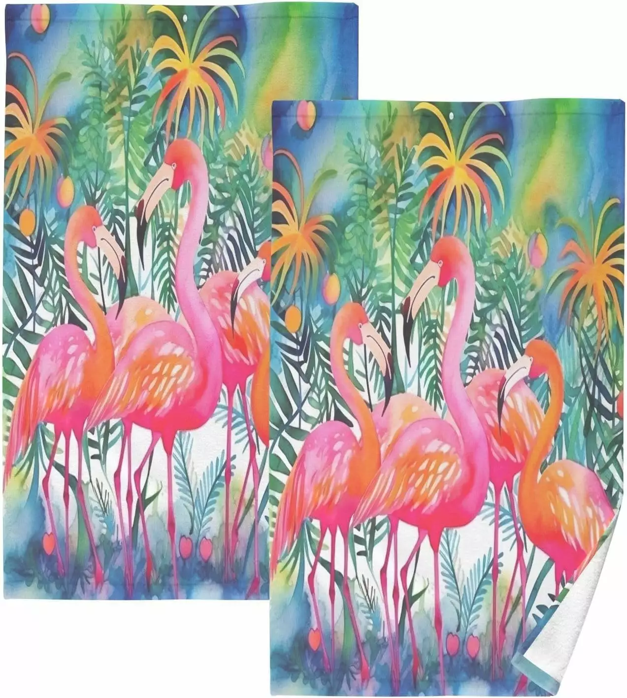 Coolnut Flamingos Palm Hand Towels Set 2 - Highly Absorbent Soft Cotton Face Towels Bathroom Beach Gym Spa