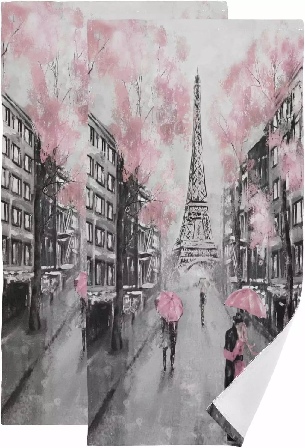 Hidove Pink Paris Tower Hand Towels Set 2 Soft Absorbent Bathroom Decorative Towels 28x14 Inch