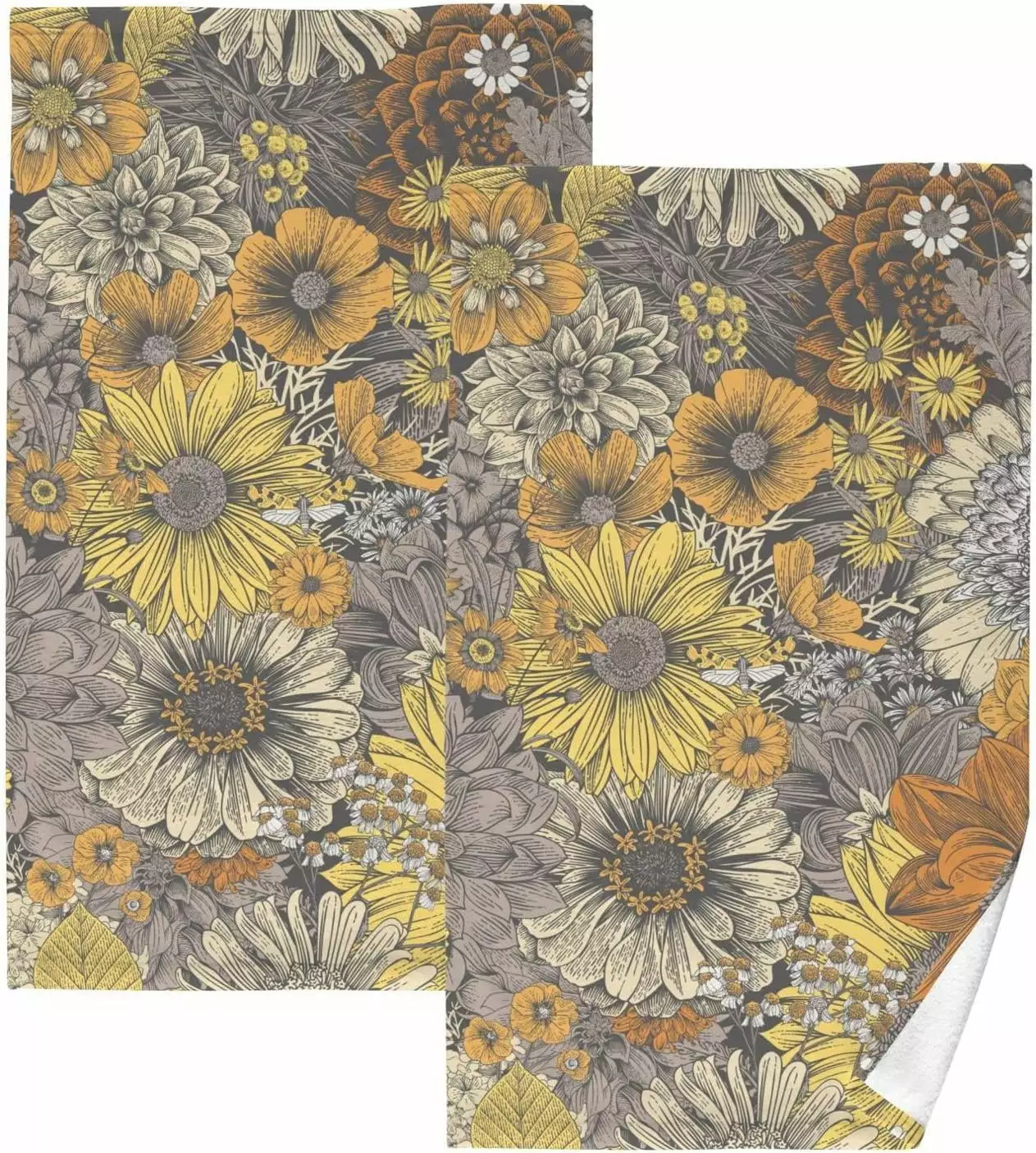 Hyjoy Hand Towels Vintage Floral 2 Pack Cotton Quick Dry Absorbent Bathroom Kitchen Travel