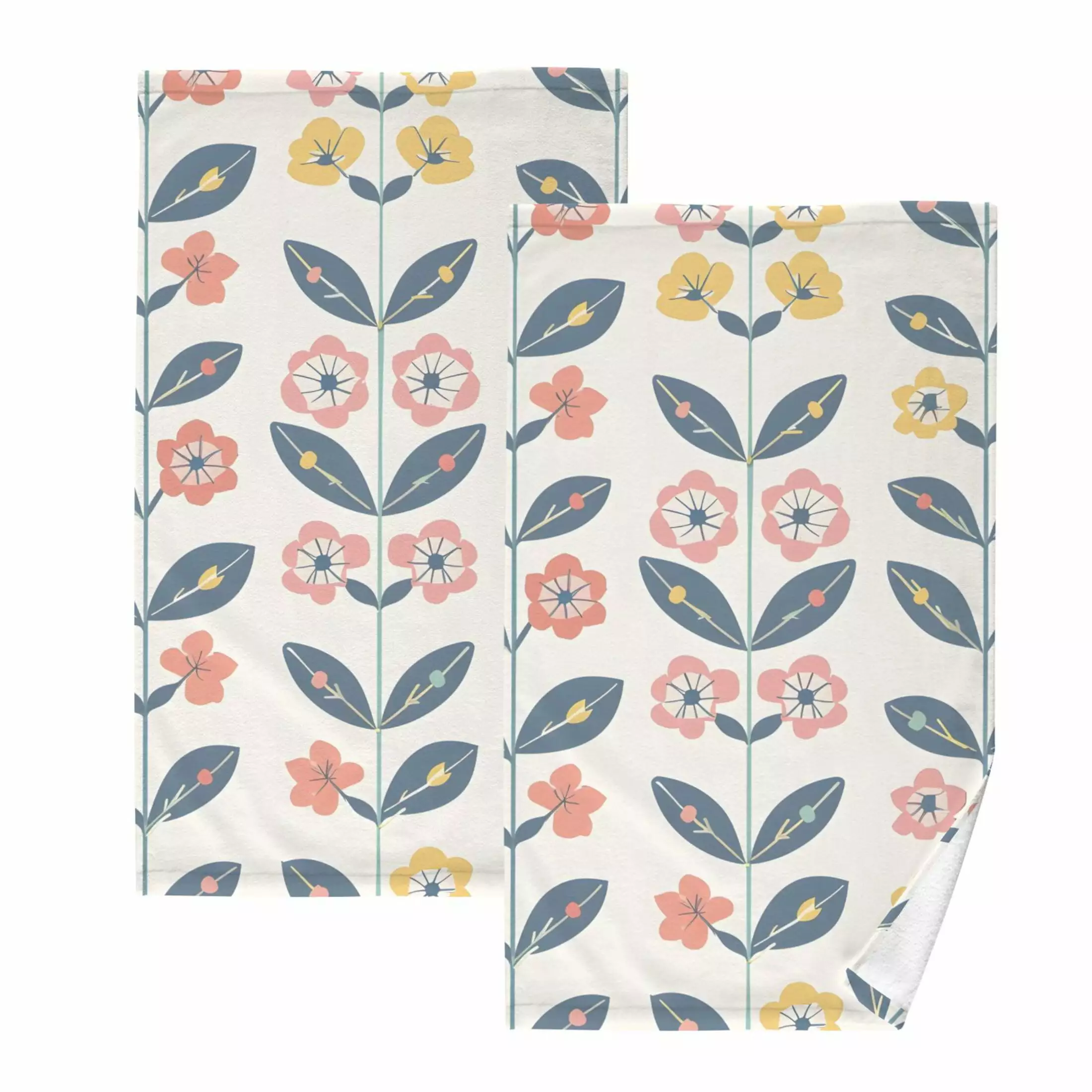 2-Pack Vintage Flower Leaf Cotton Hand Towels - Soft Absorbent Bathroom Towels OREZI