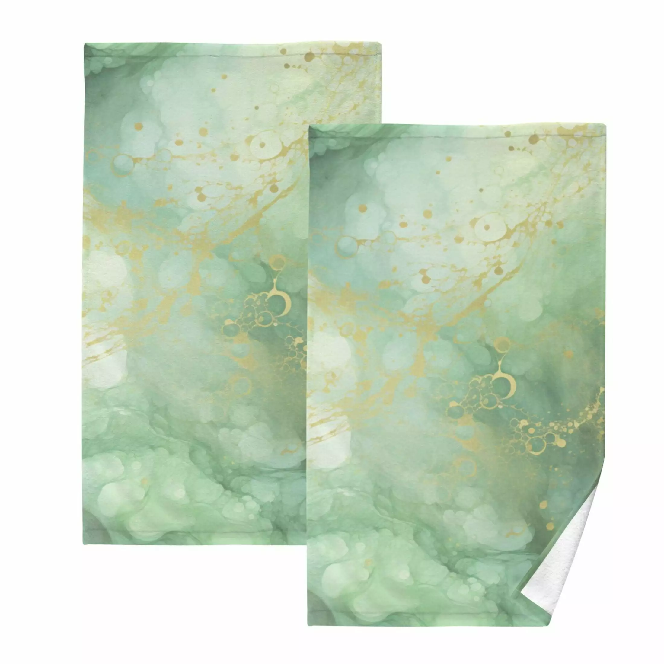 Emerald Green and Gold Marble Hand Towel Set 2 Pcs Cotton Absorbent Soft Face Towels 16x28 OREZI