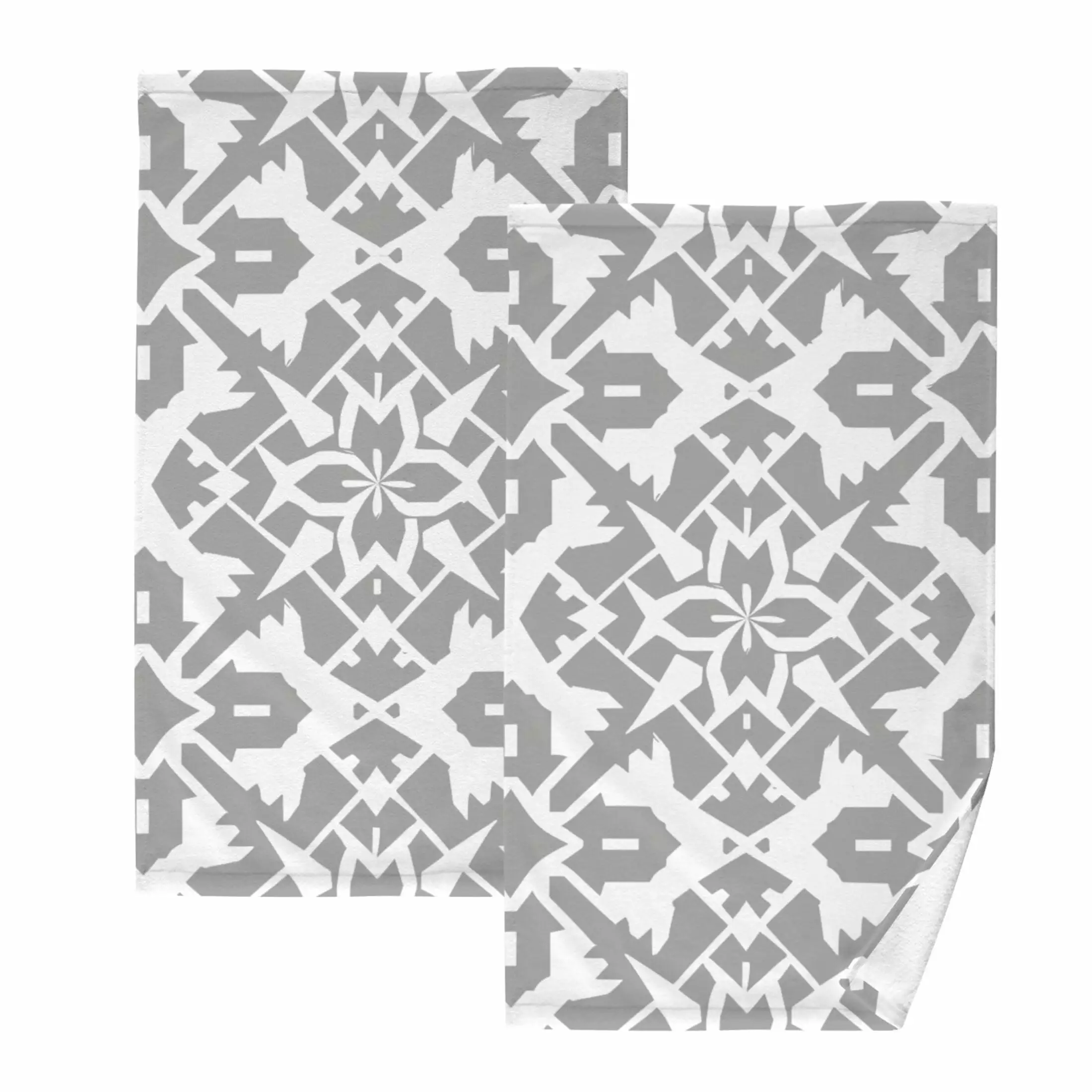 Gray Line Geometric Hand Towel Set 2 Pcs Cotton Absorbent Soft Face Towels 16x28 OREZI