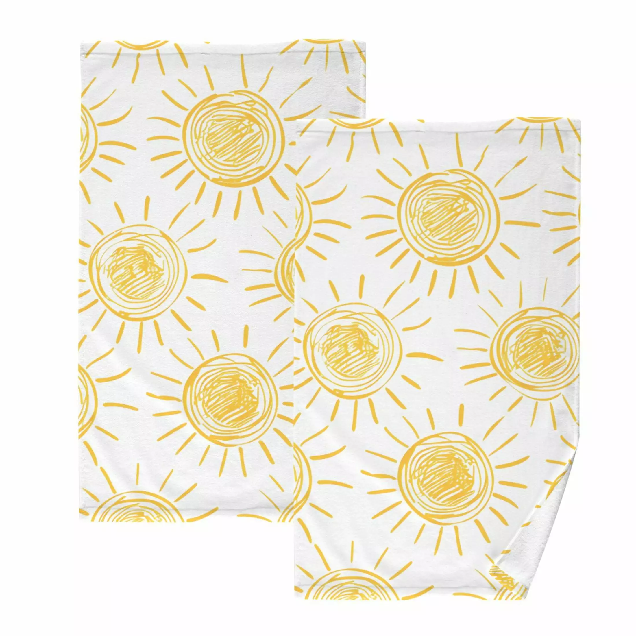 Hand-draw Sun 2 Pcs Cotton Hand Towel Set 16x28 Absorbent Soft Face Towels Bathroom Kitchen OREZI