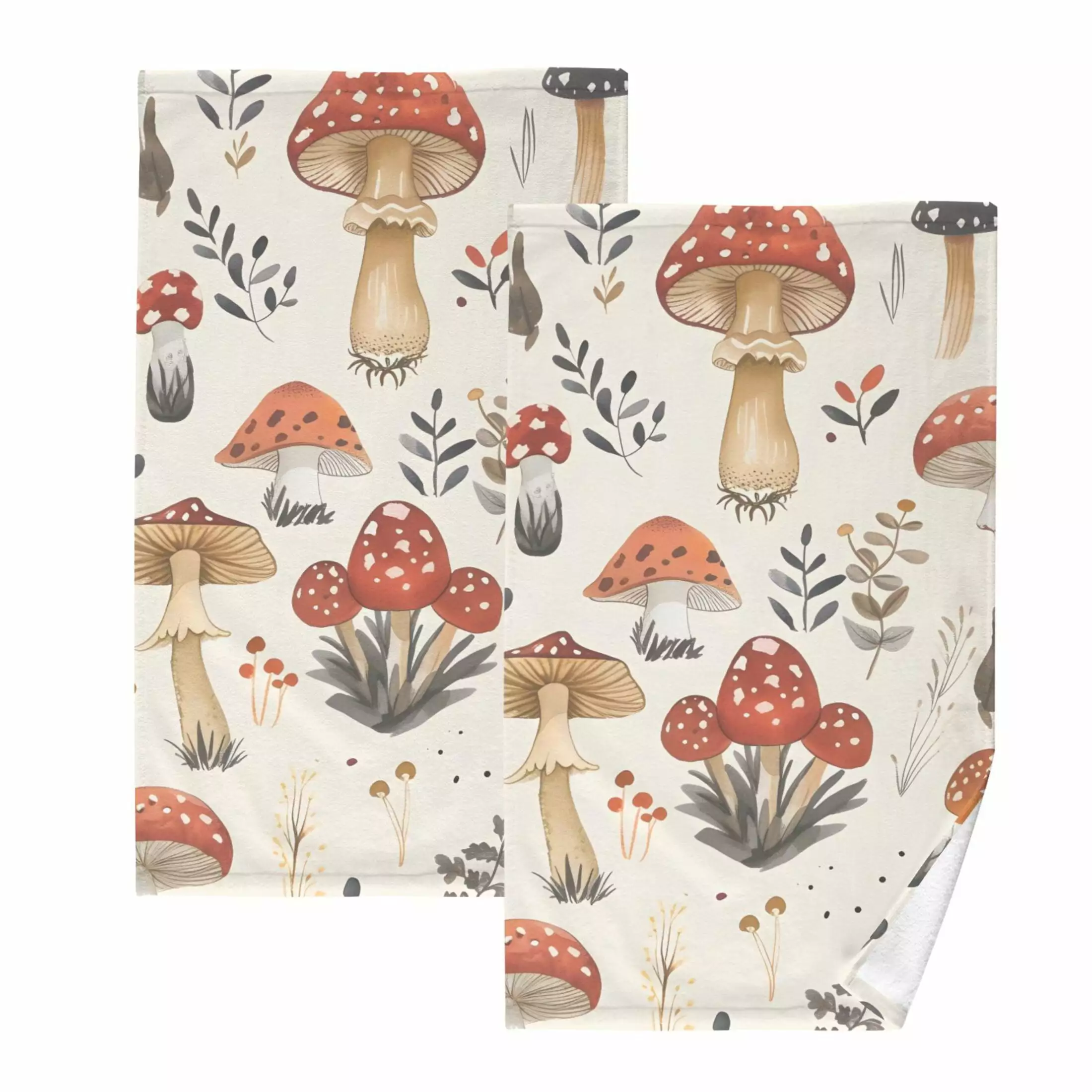 2 Pcs Hand Towel Set Mushroom Fallen Leaves Cotton Absorbent Soft Face Towels 16x28 OREZI