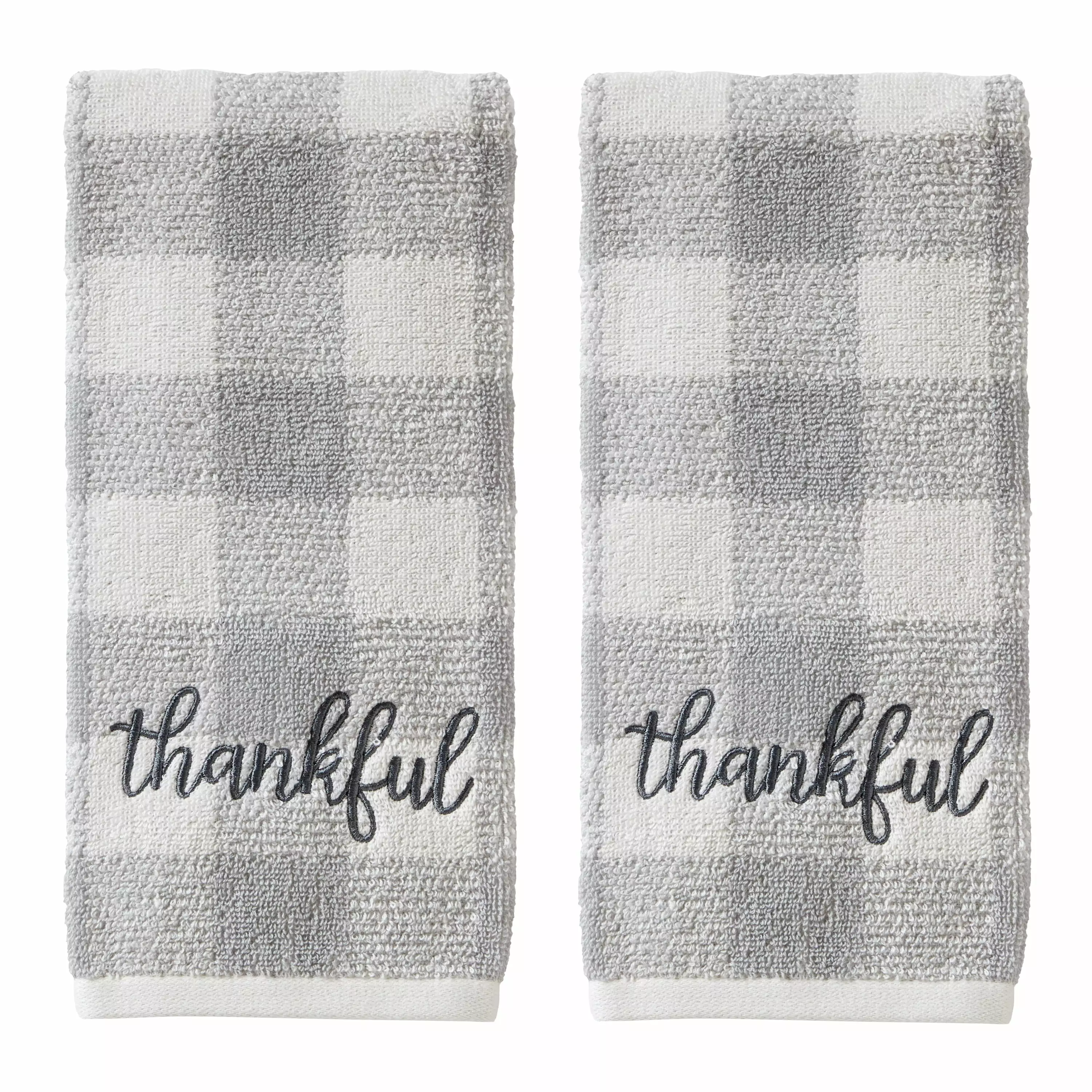 SKL Home Thankful Plaid Hand Towel Set 2 Soft Absorbent Cotton Bathroom Kitchen Towels