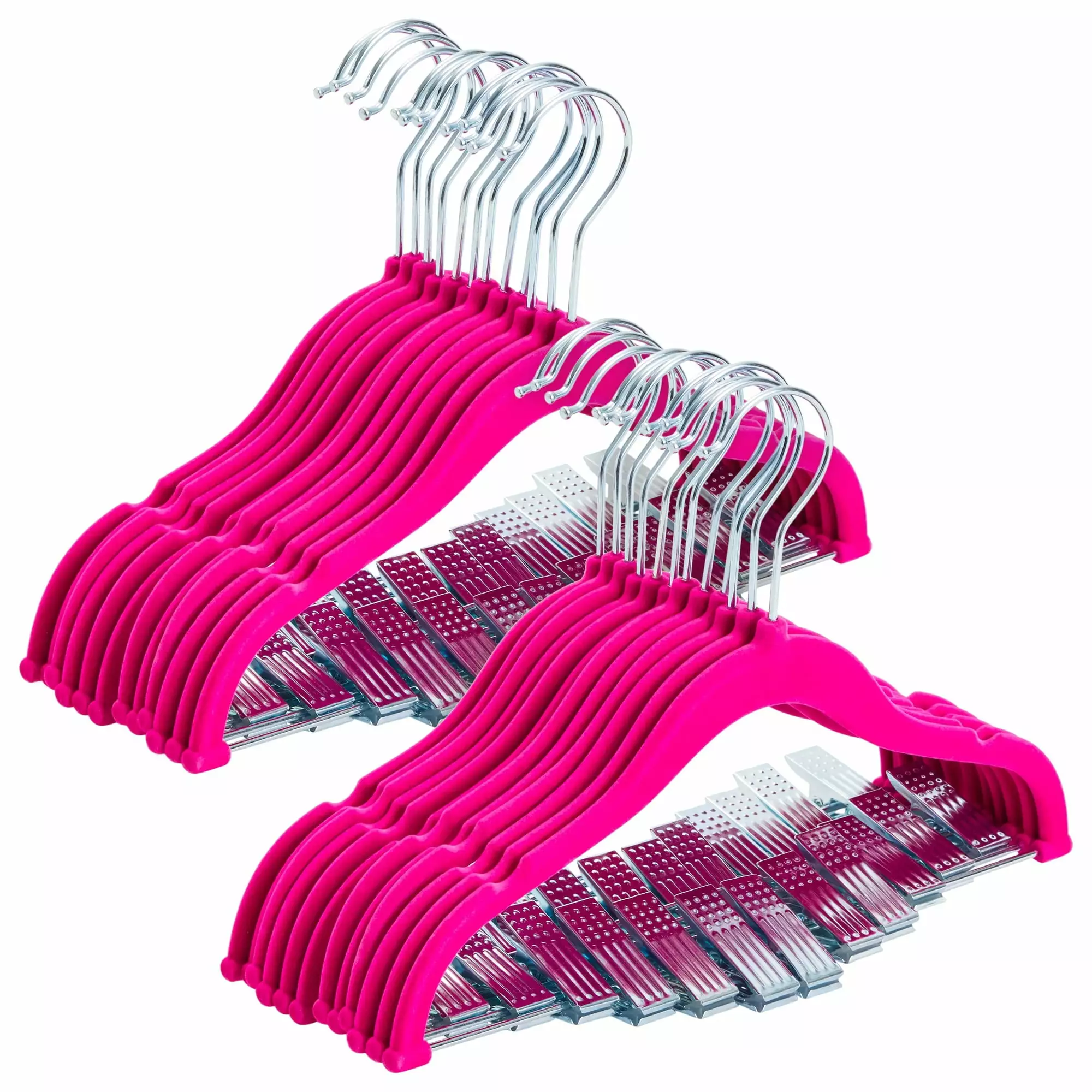 24 Pack Hot Pink Velvet Hangers Clips Kids Baby Nursery Children's Closet Dresses Shirts Pants Skirts Ultra Thin Nonslip S...