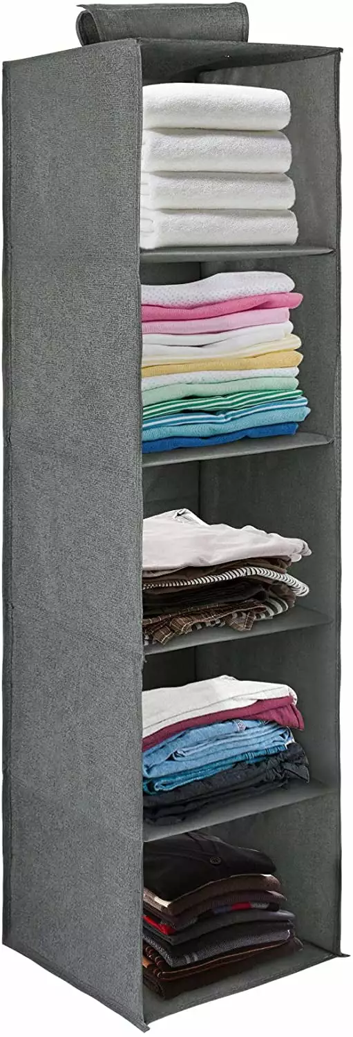 Cowin Hanging Closet Organizer 5-Shelf Hanging Drawer Closet Collapsible Heavy Duty Hanging Closet Dresser Gray