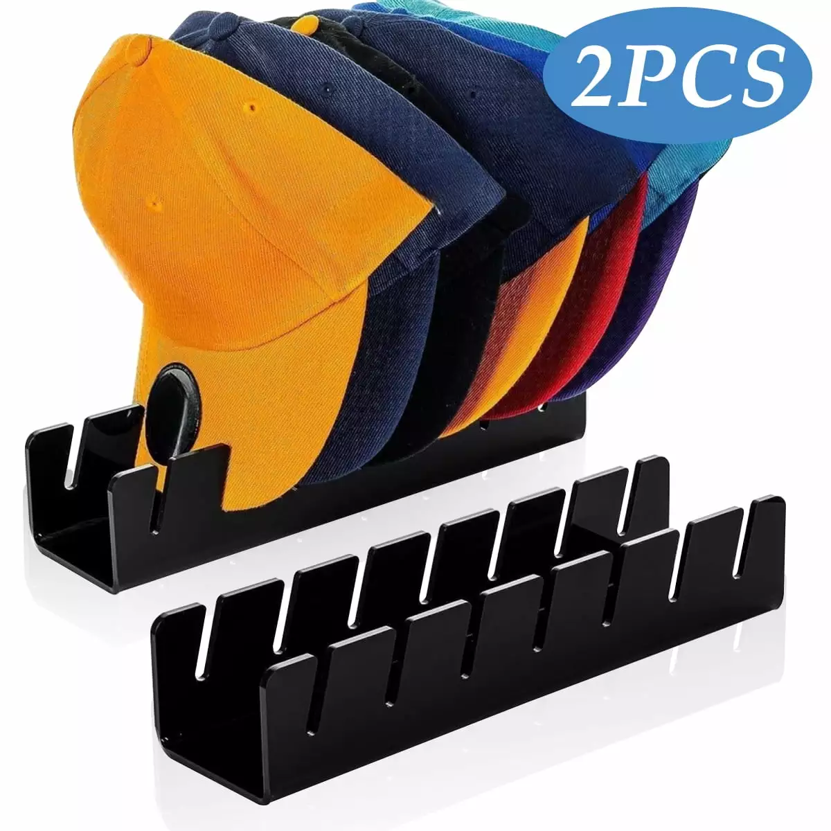 Acrylic Hat Racks Baseball Caps 2-Pack Wall Mounted Hat Arranger Display Bedroom Closet Black Kabuer