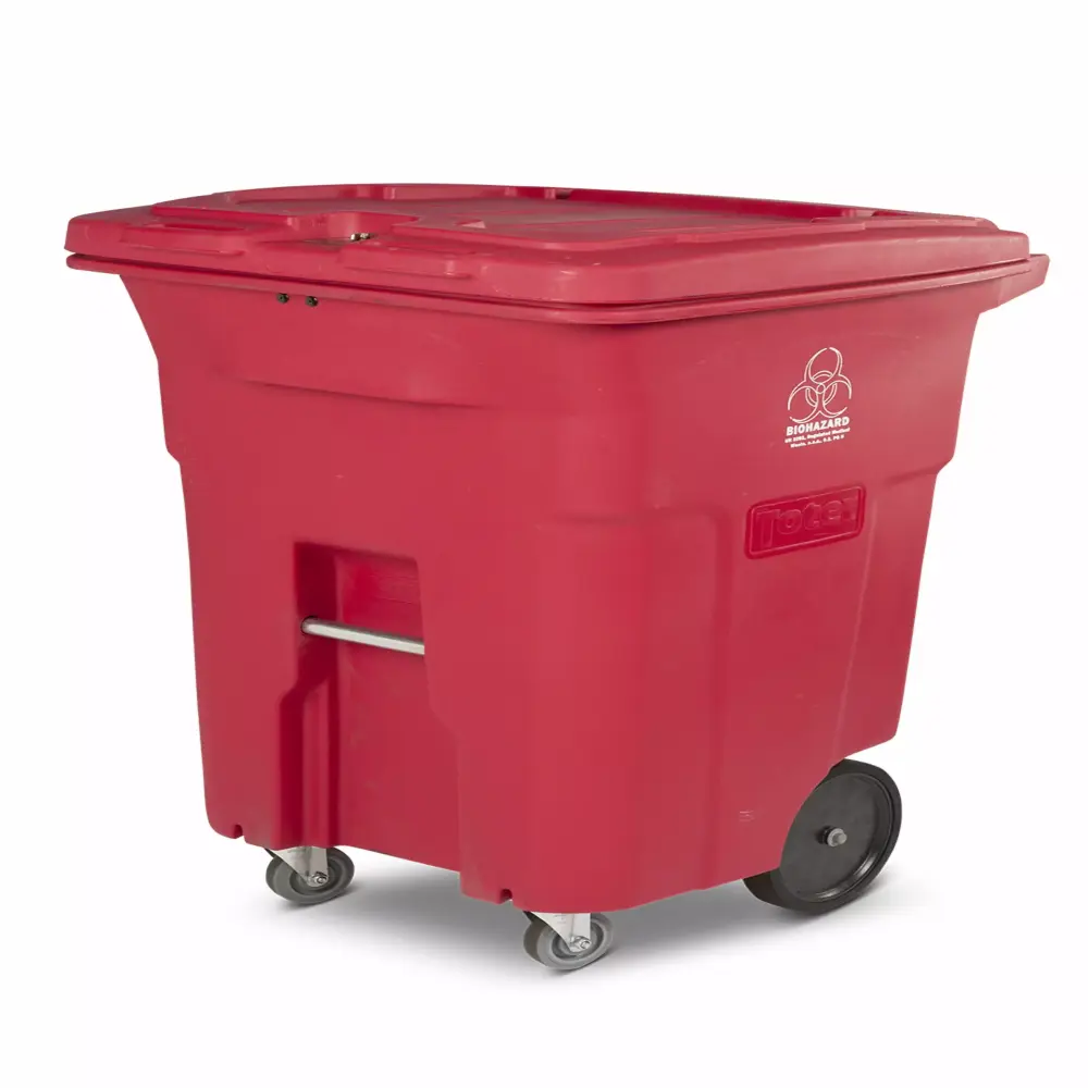 Toter 96 Gallon Red Hazardous Waste Trash Can Lid Lock and Casters 64