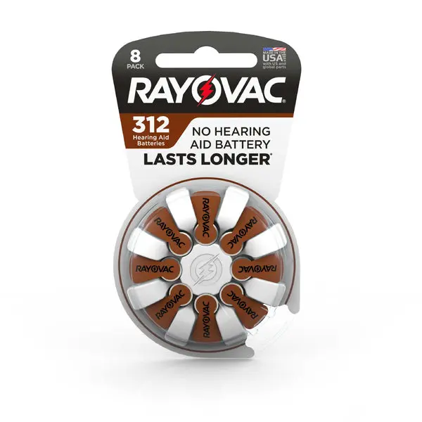Rayovac 312-8 Loud 'N Clear Hearing Aid Batteries Size 312 8-Pack