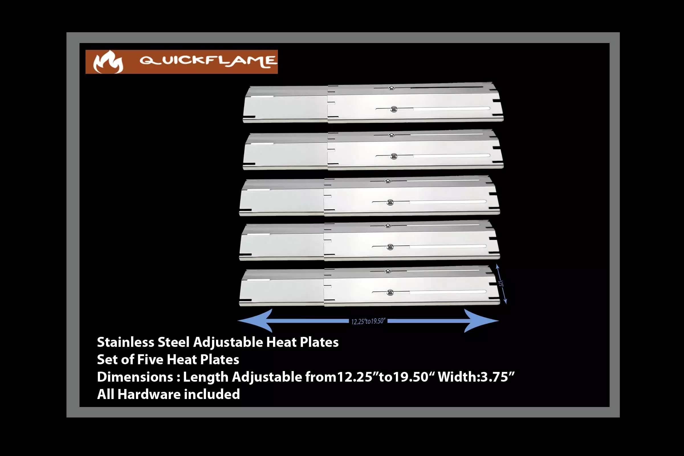Universal Adjustable Stainless Steel Heat Plate Shield Set 5 Gas Grill 12-26L Quickflame
