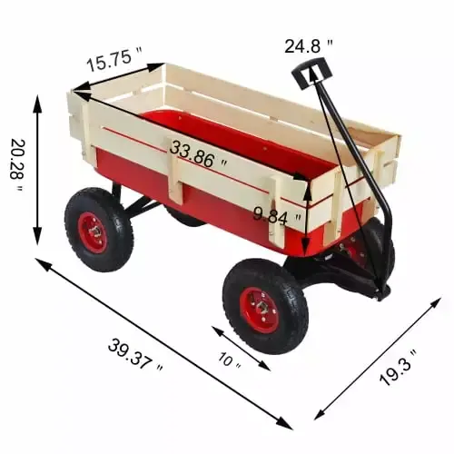 ACE-GARDEN Heavy Duty Outdoor Cart Wooden Side Panels and Air Tires Sports Garden Tools