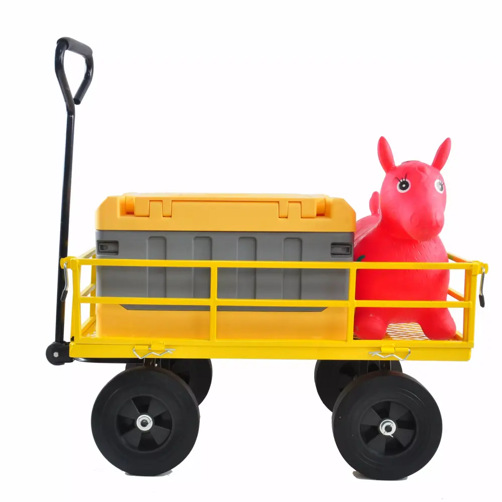 CITYLE Garden Wagon Heavy Duty 550Lbs Capacity Steel Utility Cart Removable Sides and Solid Tires Yellow