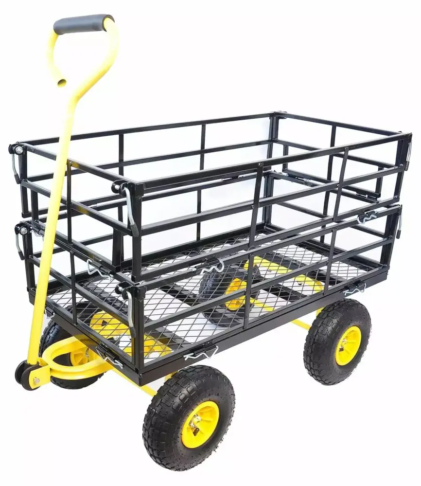 Four-Wheeled Steel Multifunctional Heavy-Duty Garden Cart Double-Deck Detachable Sides Farm and Warehouse Use
