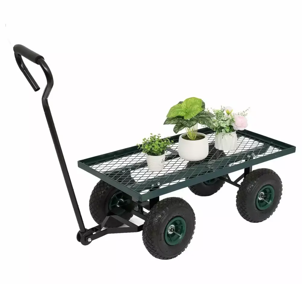YUNTIE Metal Deck Garden Cart 10 Air Tires Heavy Duty Wagon Farm Yard Cargo Green 33