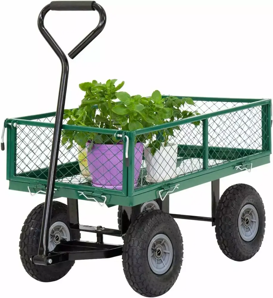 CL.HPAHKL Metal Garden Wagon Cart Heavy Duty 400 Lbs Capacity Outdoor Garden Cart Wheels Rotating Handle