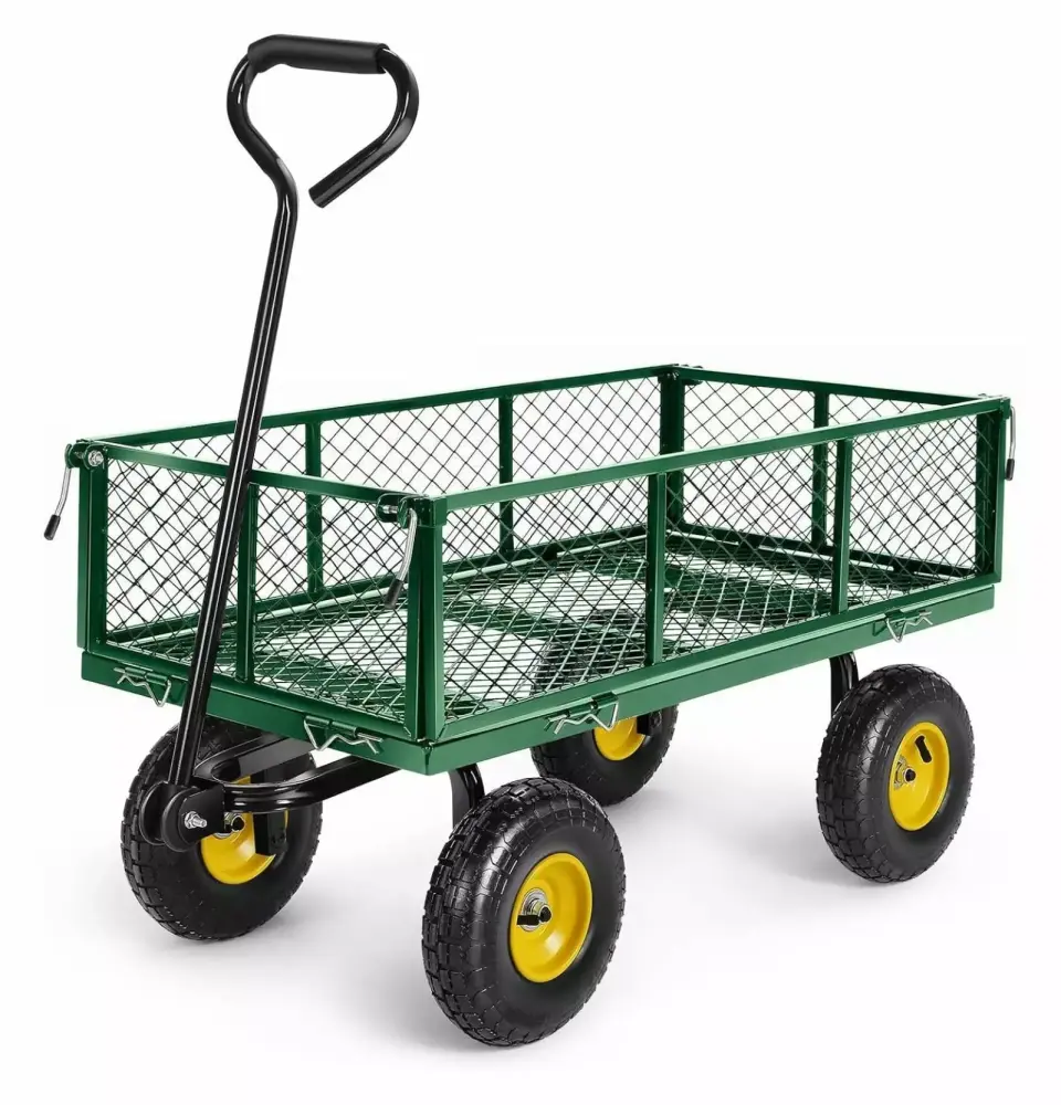 ZanQee Heavy Duty Steel Garden Cart 680 lbs Capacity Removable Mesh Sides and 180 Rotating Handle 680