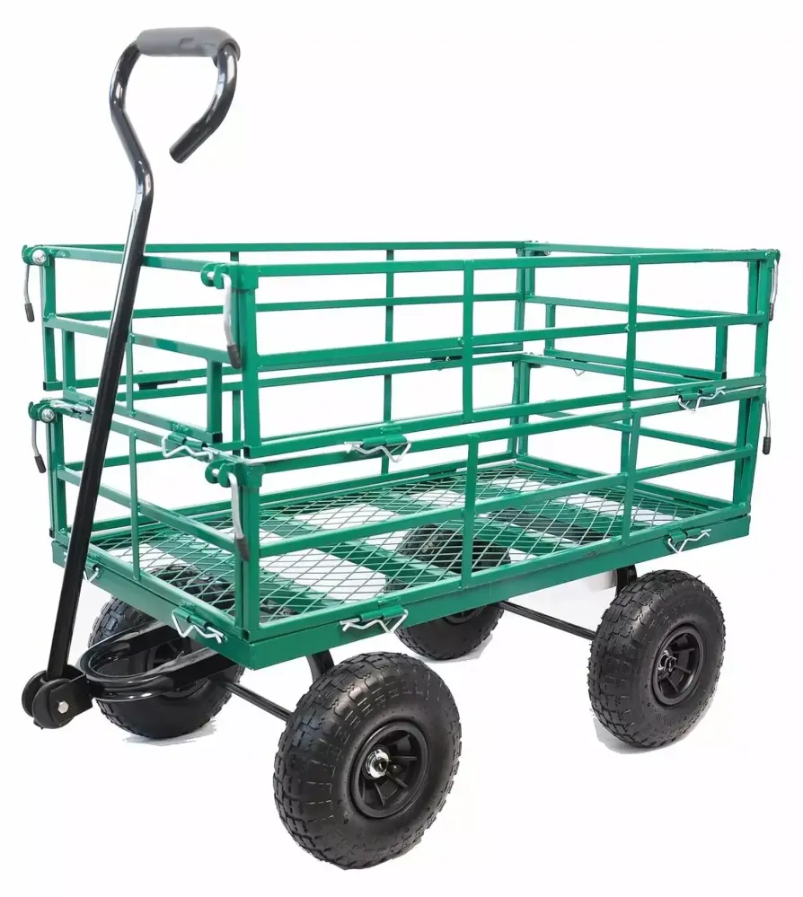 Four-Wheeled Trailer Double-Deck Detachable Side Steel Multifunctional Heavy-Duty net car Farms Warehouses and Other Places