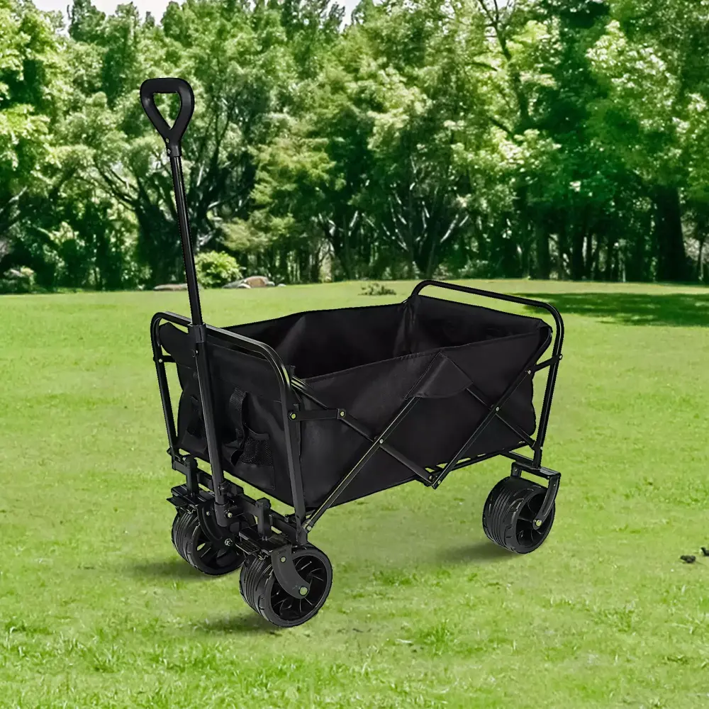 100L Collapsible Folding Beach Wagon Cart 220Lbs Large Capacity Big Wheels Sand Garden Camping