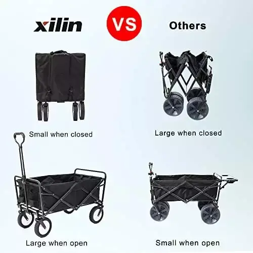 220 lbs Capacity Folding Wagon Utility Garden Cart Collapsible Wheels Outdoor Camping Black