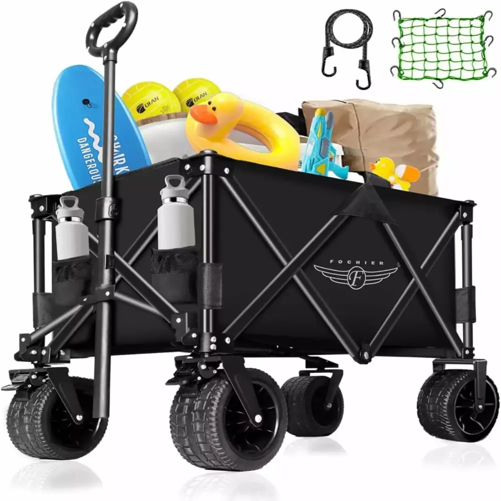 300L Collapsible Foldable Wagon 350lbs Weight Capacity Folding Heavy Duty Utility Beach Wagon Cart Brakes 900D Oxford Fabr...