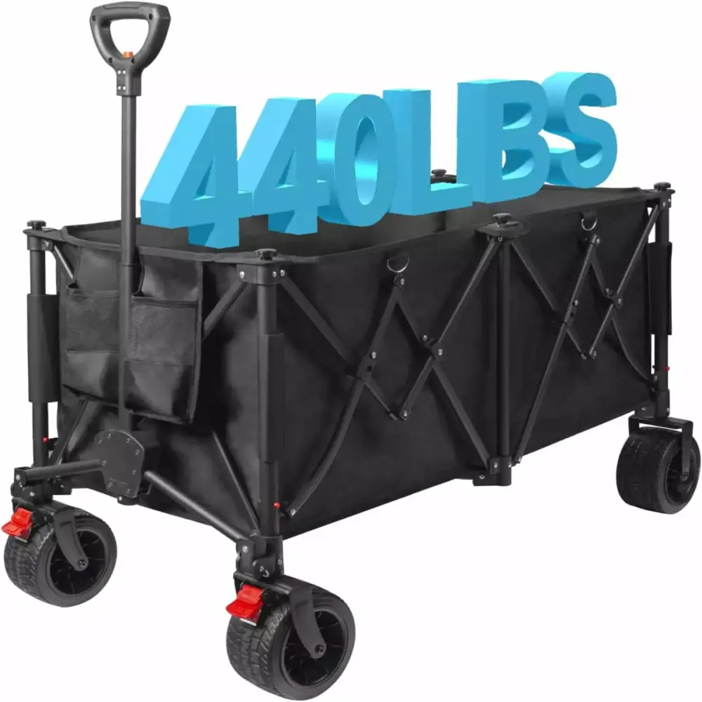50''L Collapsible Foldable Wagon 300L Carrying Capacity Heavy Duty Extra Large Wagon Cart Max Loading Weight 440LBS Big Wh...