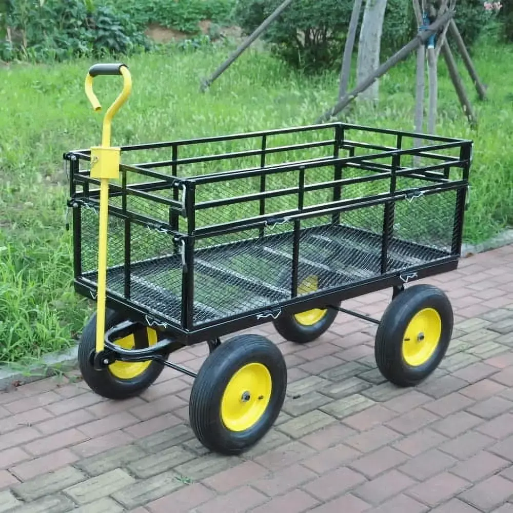 ACE-GARDEN Heavy Duty Wagon Cart Extension Fence and 1100 LBS Capacity Firewood Transport Yellow and Black