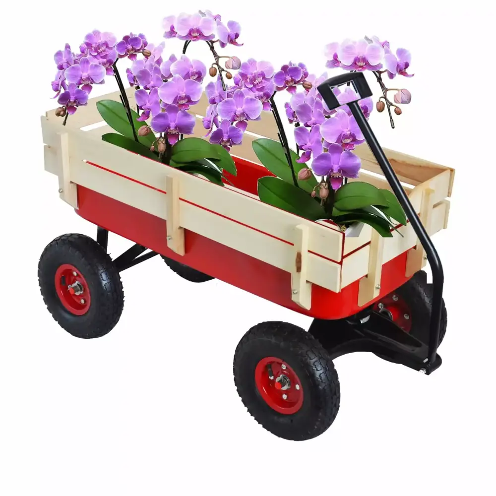 Best Outdoor Sport Red Wagon Removable Wooden Side Panels and 330 lbs Capacity Kids 220