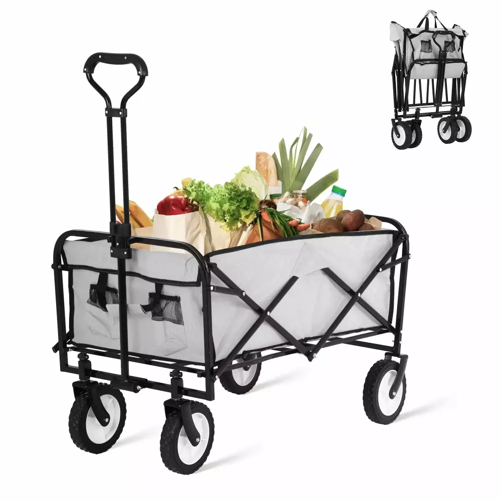 CL.HPAHKL Collapsible Wagon Heavy Duty Utility Foldable Wagons Carts Wheels Grey Outdoor Use