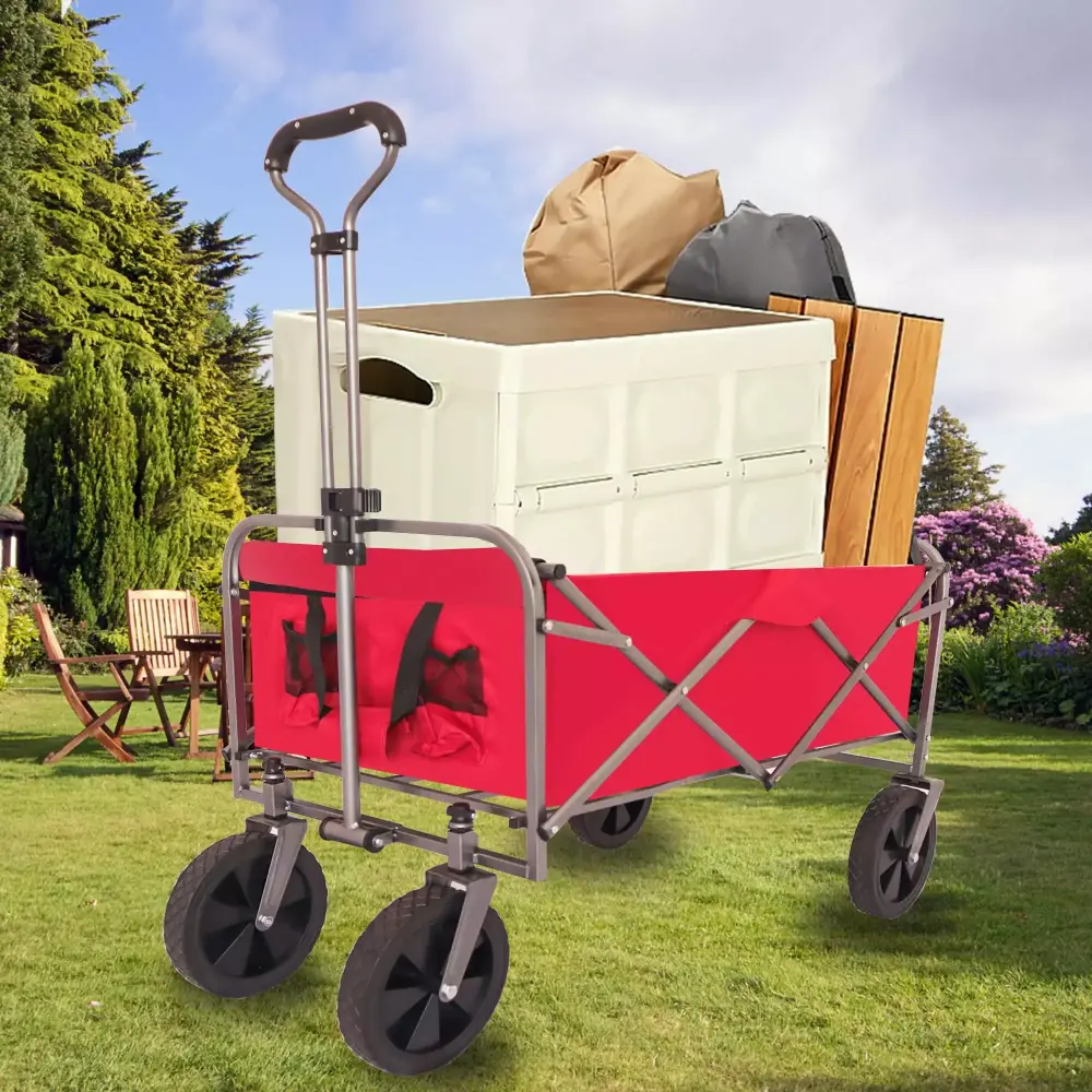 Collapsible Folding Wagon 200 Lbs Capacity Outdoor Utility Wagon Cart Sports Camping Garden Shopping Red 110