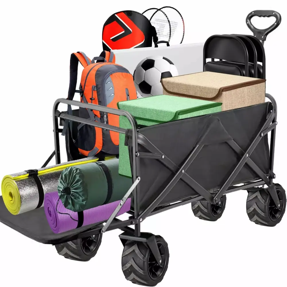 Folding Wagon Cart 350lbs Large Capacity Extender Heavy Duty Travel-friendly Utility Cart All-Terrain Wheels Grocery Garde...