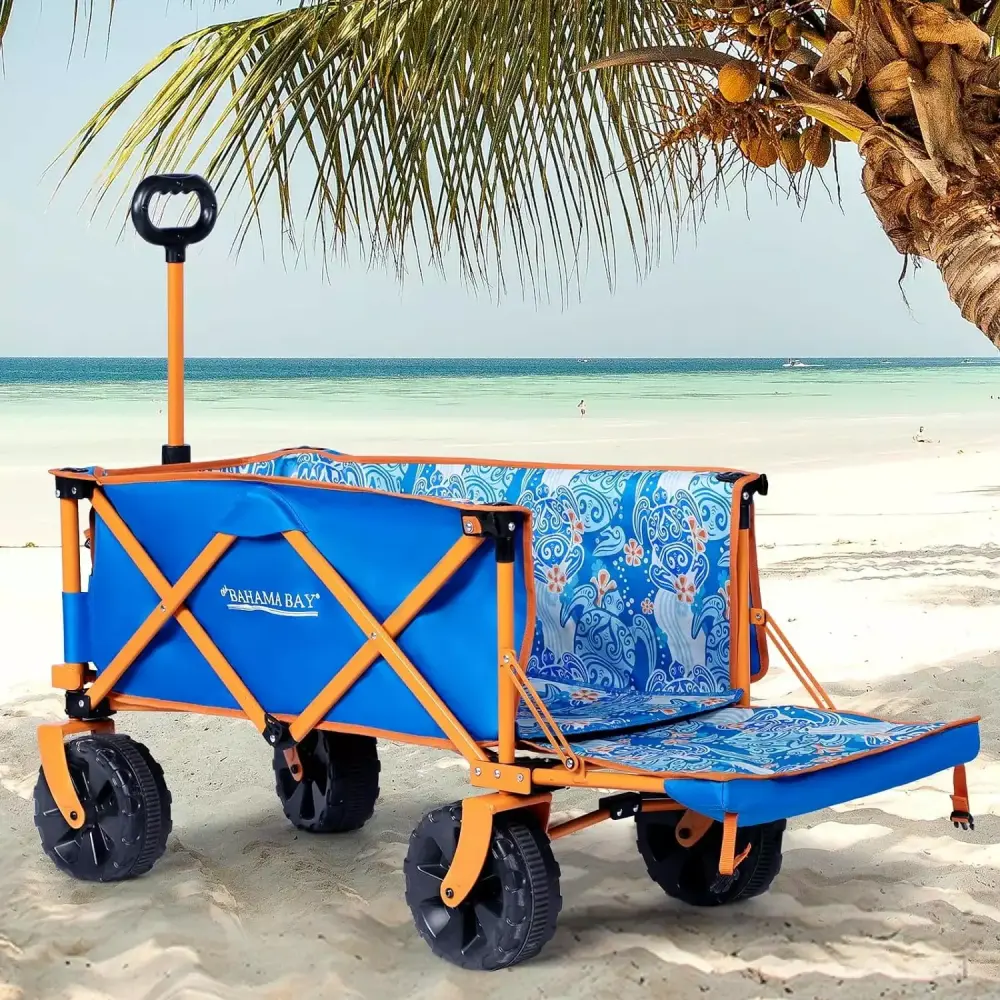 50 Inch Extra Long Beach Wagon Big Wheels Sand Collapsible Utility Beach Cart Heavy Duty Folding Wagon Perfect Outdoor San...