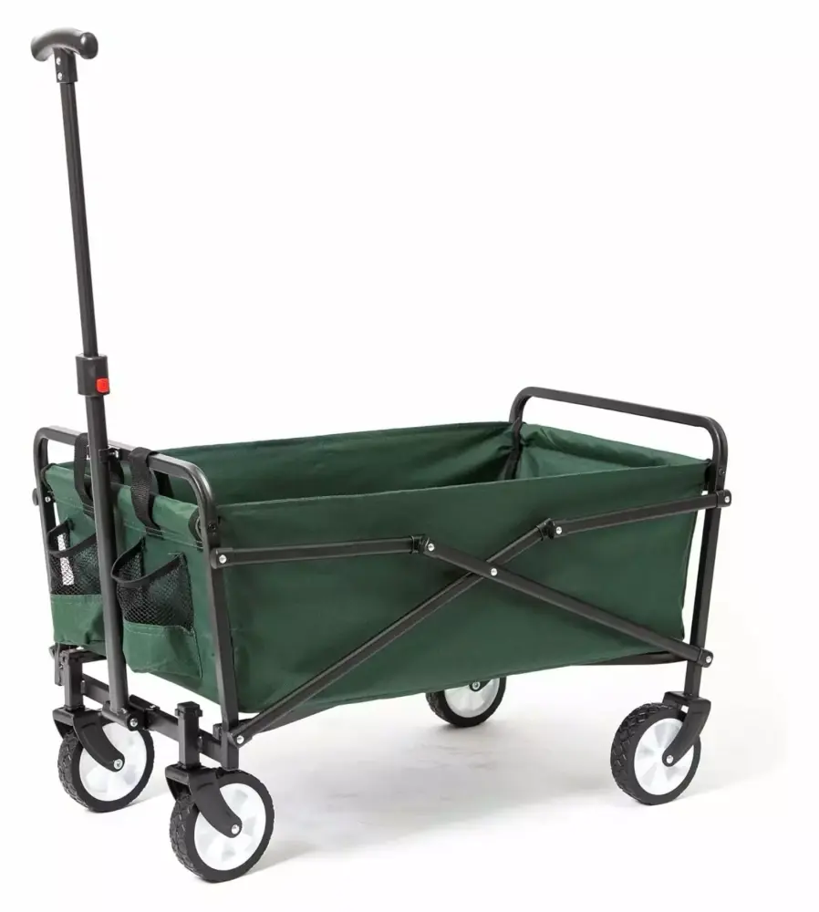ZanQee Heavy Duty Steel Collapsible Folding Outdoor Utility Cart Wagon All Rubber Wheels 150 Pound Capacity Green 1