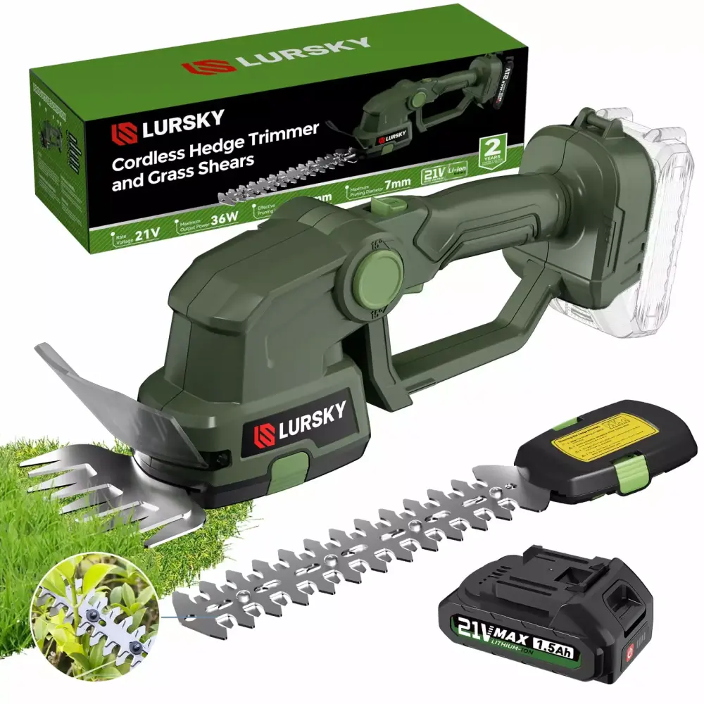 LURSKY Cordless Hedge Trimmer 2--1 Handheld Grass Shear and Shrubbery Trimmer 21V Electric