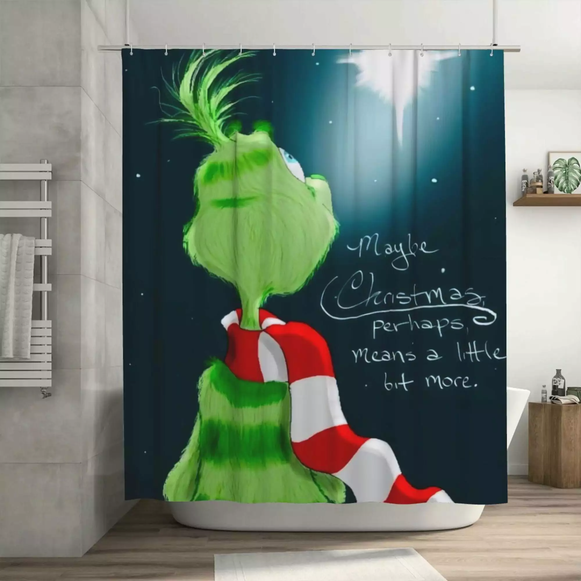 Grinch Shower Curtain 72x72 Inch Waterproof Fabric Cute Farmhouse Bath Decor 12 Hooks sozcbuk