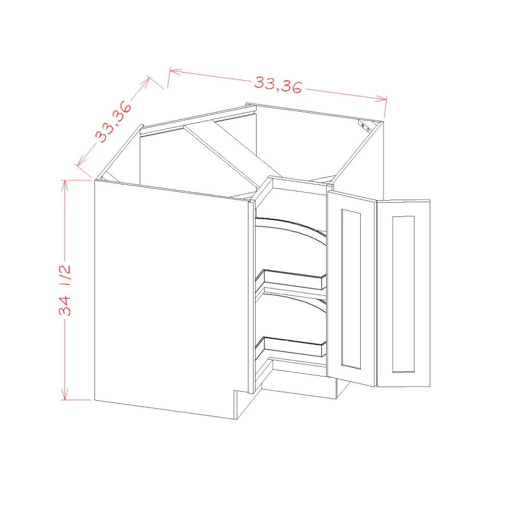Edgeline White Base Easy Reach Cabinet Two Lazy Susan Trays - 33"W x 34-1/2"D