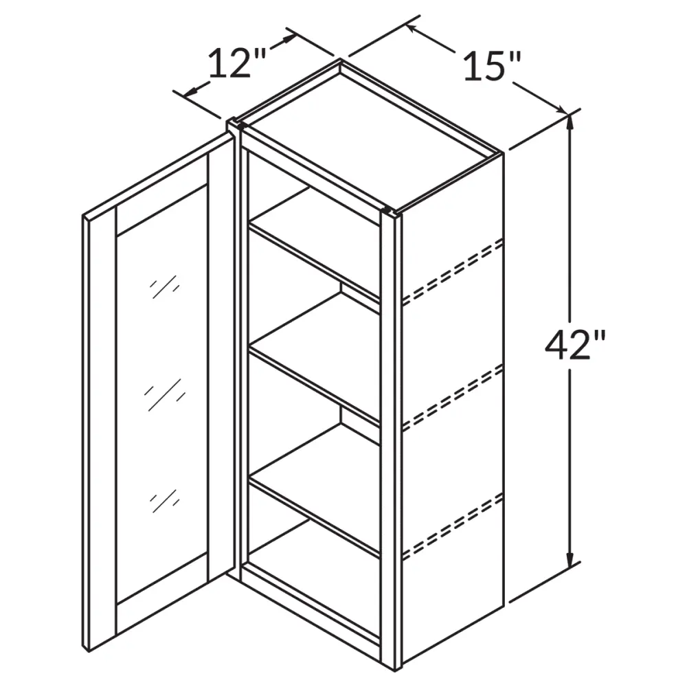 Opaque Glass Door Wall Kitchen Cabinet WMD1542 Danbury Blue LessCare 15 . width 42 . height 12 . depth