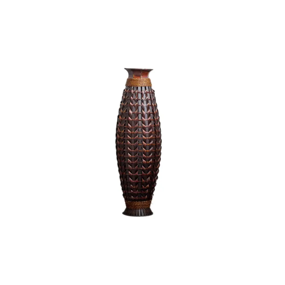 Hand Woven Bamboo-wood Floor Vase, Decorative Accent Living Room - Acacia Wood