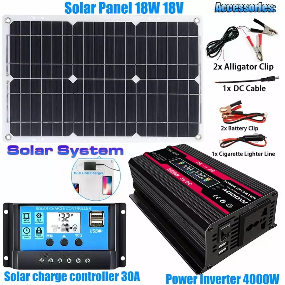 220V 4000W Solar Panel Kit Complete Solar Power Generator 30A Home Grid System
