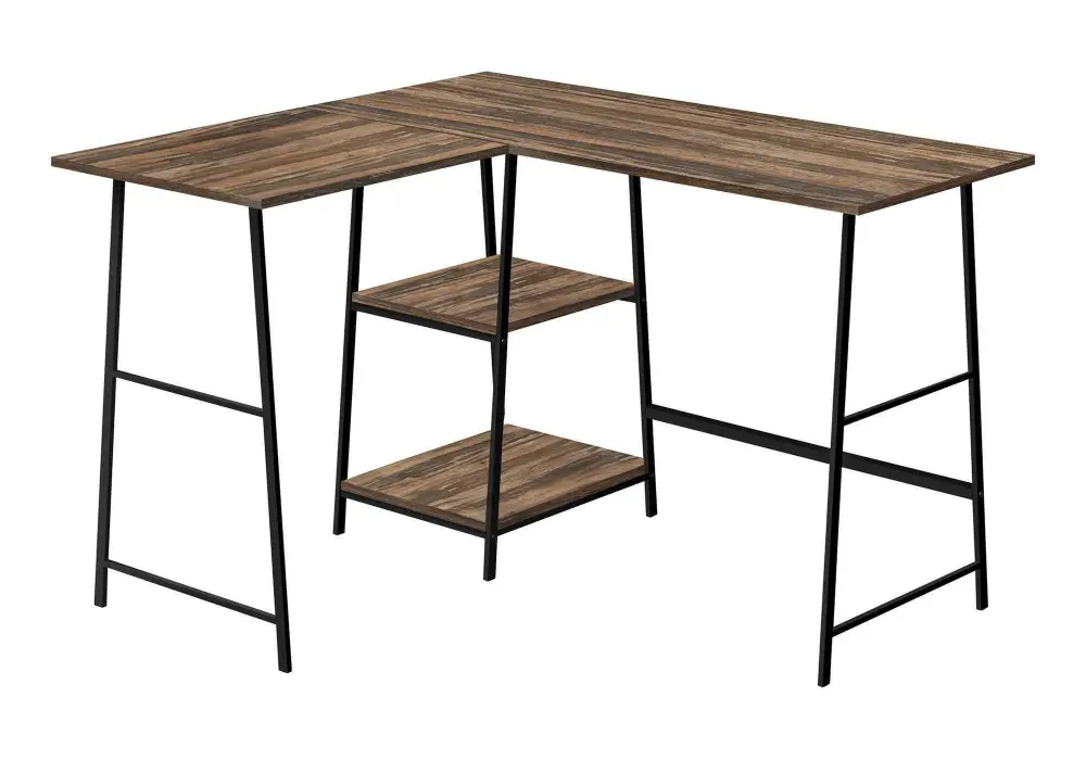 Computer Desk, Home Office, Corner, Storage Shelves, L-Shape, Work, Laptop, Contemporary, Present-day - Brown Cable Manage...