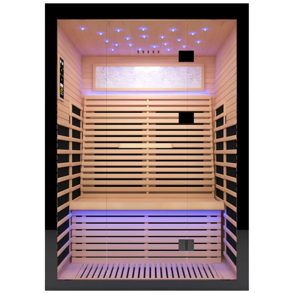 Premium Double Sauna Room Black Natural Wood Paper Glass rigo