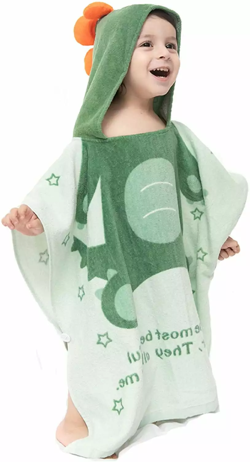 Kids Bath Pool Beach Hooded Poncho Towel Cartoon Animal Pattern Cotton CJUAN