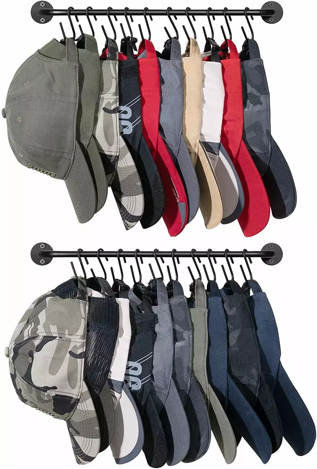 Mkono 2 Pack Metal Hat Rack Wall 20 Hooks Baseball Cap Holder Bedroom and Closet