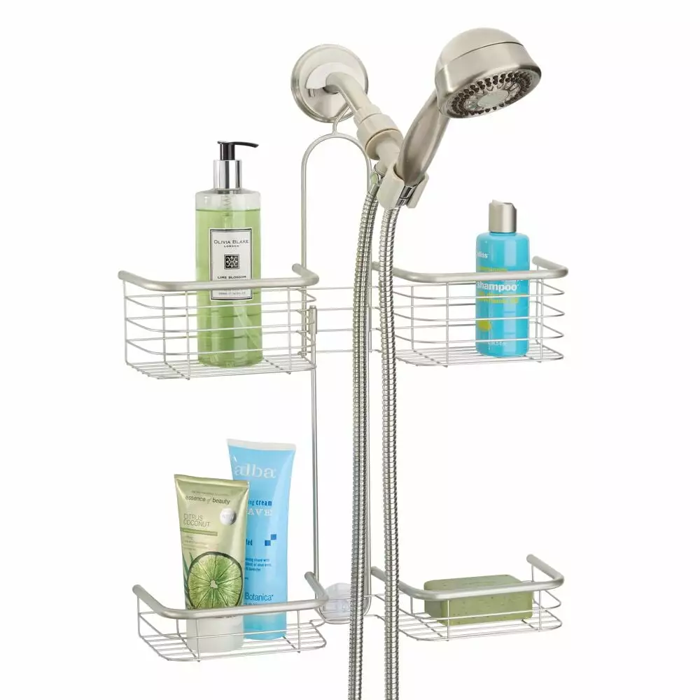 iDesign XL Shower Hose Caddy Silver Satin Forma Gatherion Bathroom Organizer