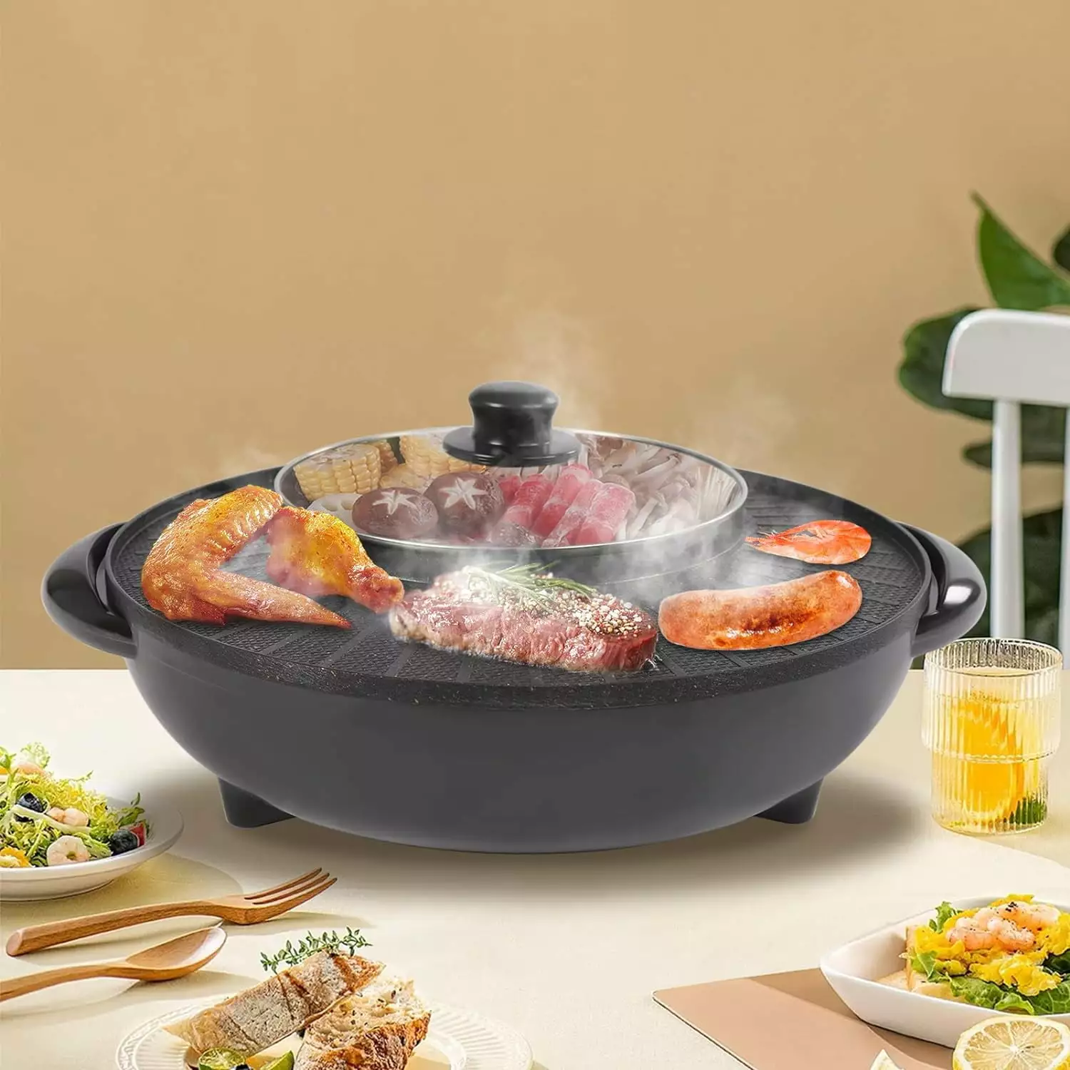 Hot Pot Grill 2 1 Multifunctional Smokeless Korean Barbecue Indoor Electric