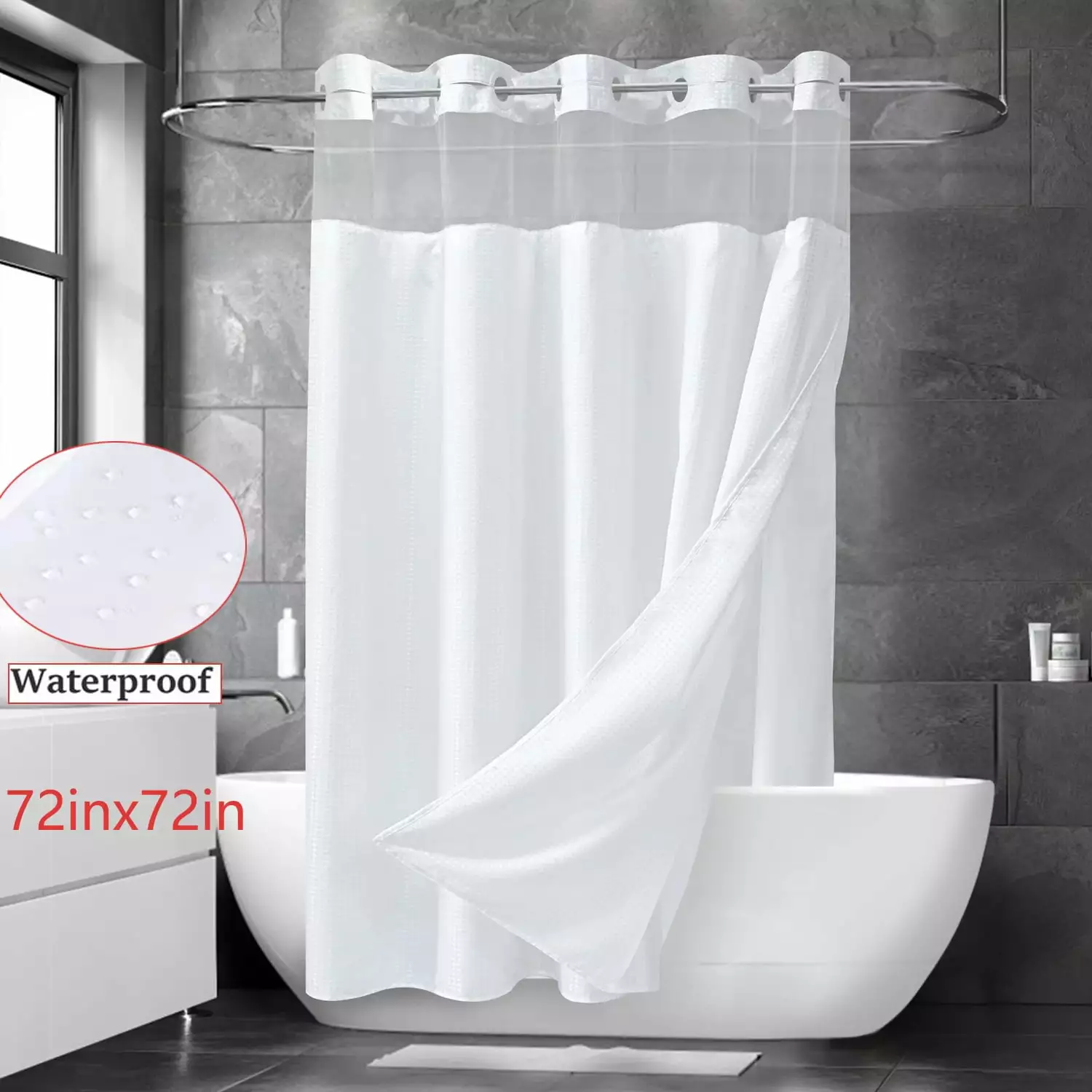 Double Shower Curtain Snap Liner Hotel Style Waffle Weave 72x72 White SunshineFace