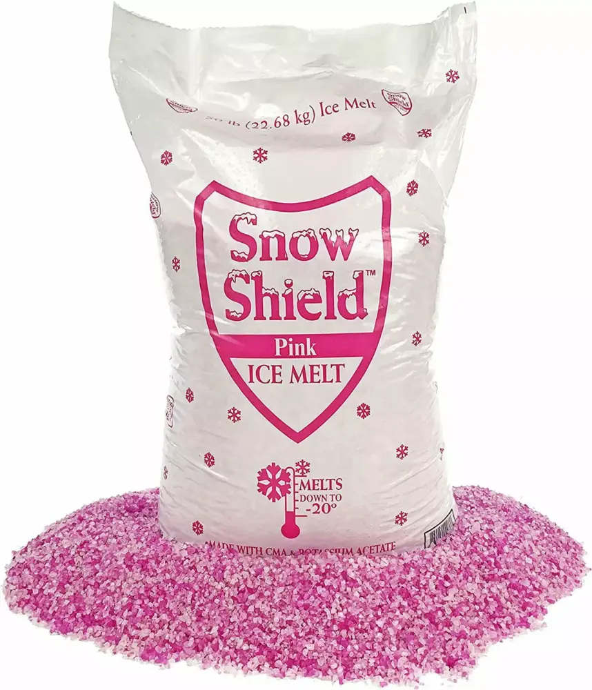 Snow Shield Ice Melt Pink 50 Pound Bag Safe Kids and Pets 1