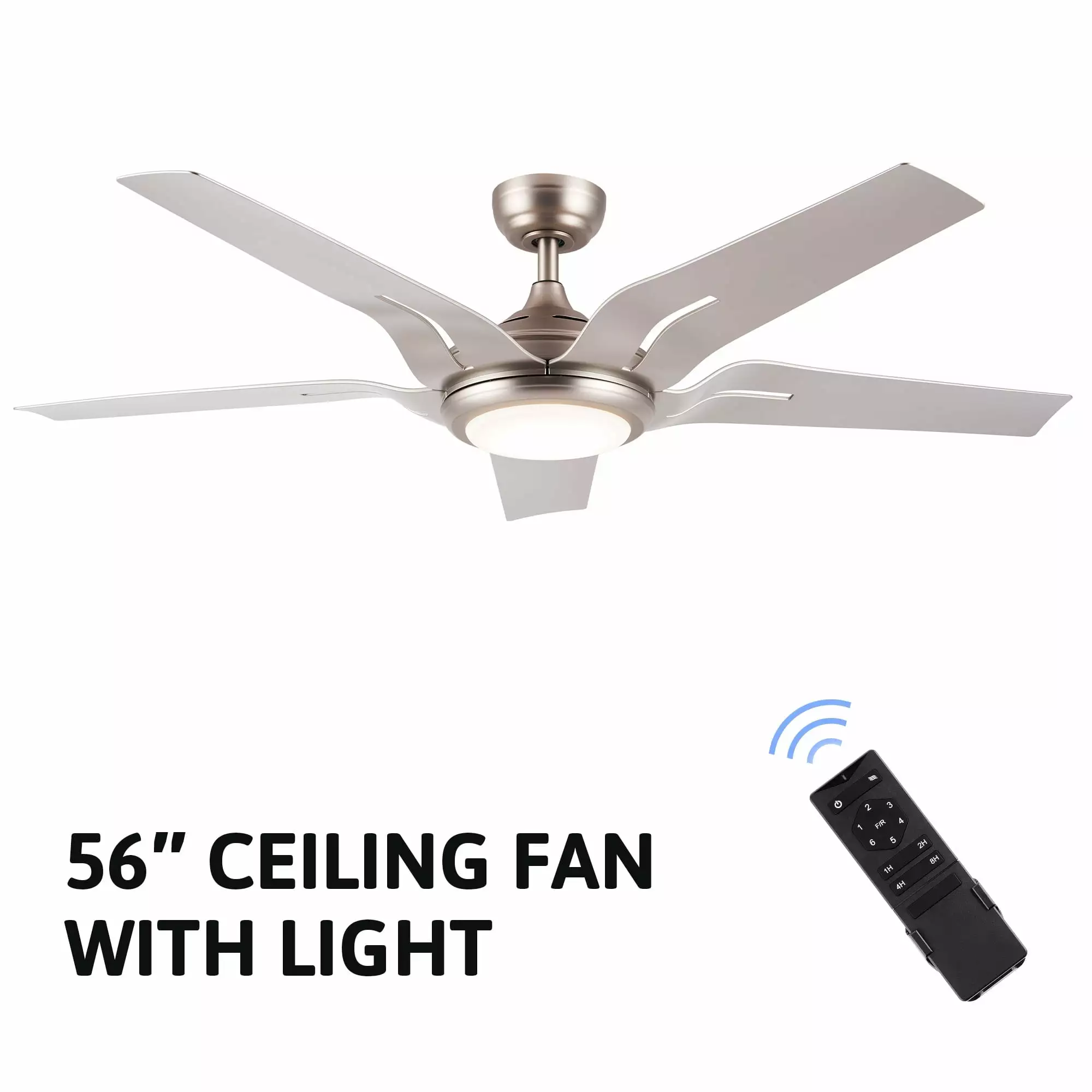 Bestco 56 Inch Chic Indoor Ceiling Fan 5 Blades and Brushed Nickel LED Light Kit